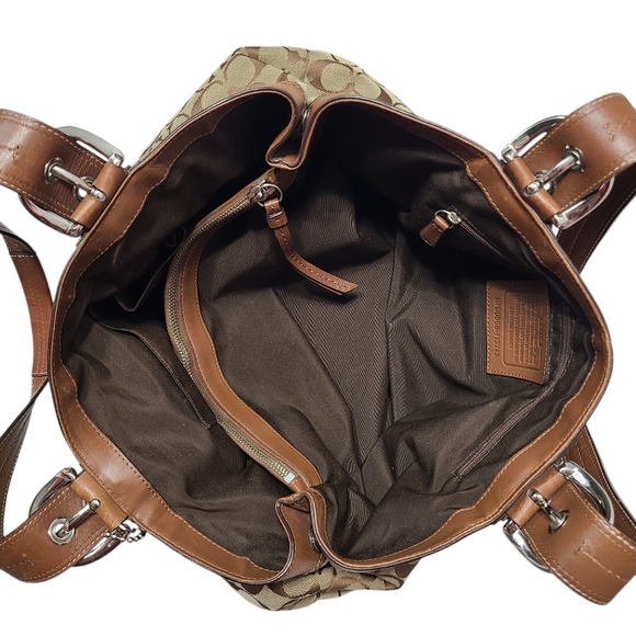 Coach Soho Large Signature Pleated Tote Brown Tan - Picture 9 of 10